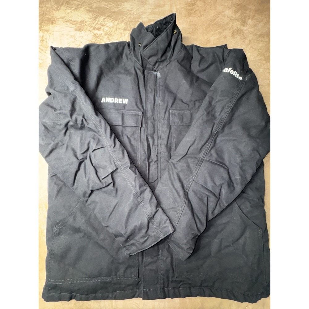 Berne Workwear Canvas Jacket Men XL Black Safelite logo Full Zip Quilted